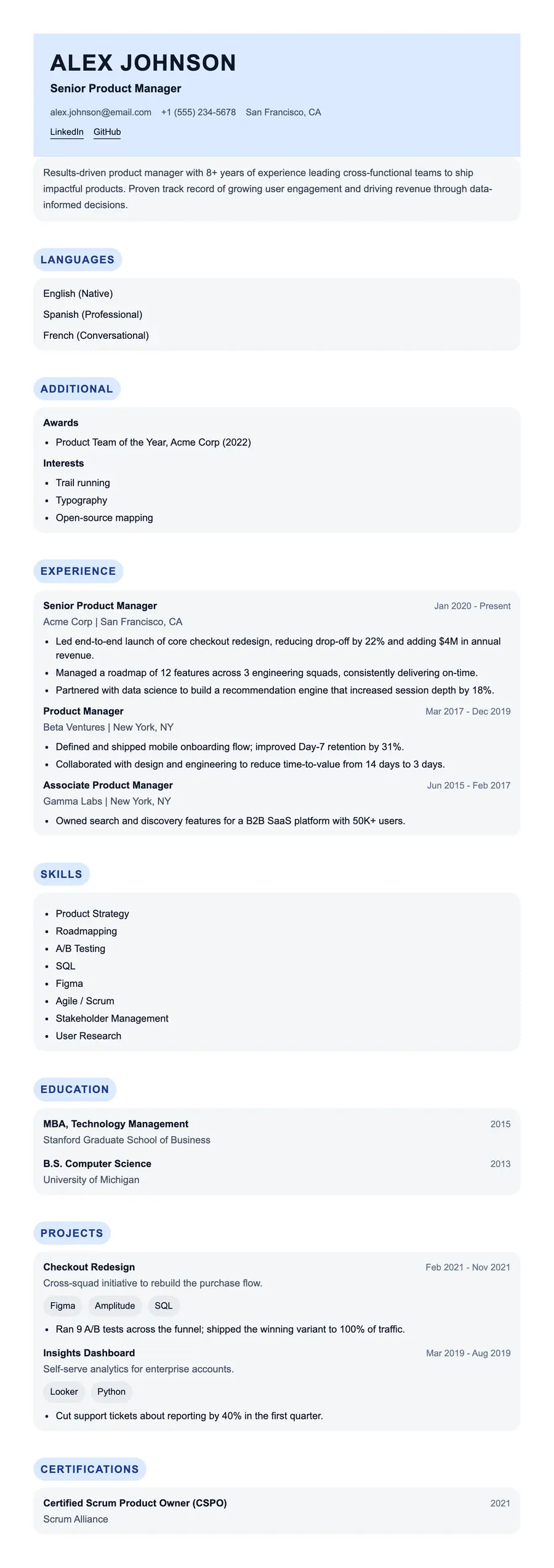 Collage resume template, shown full size