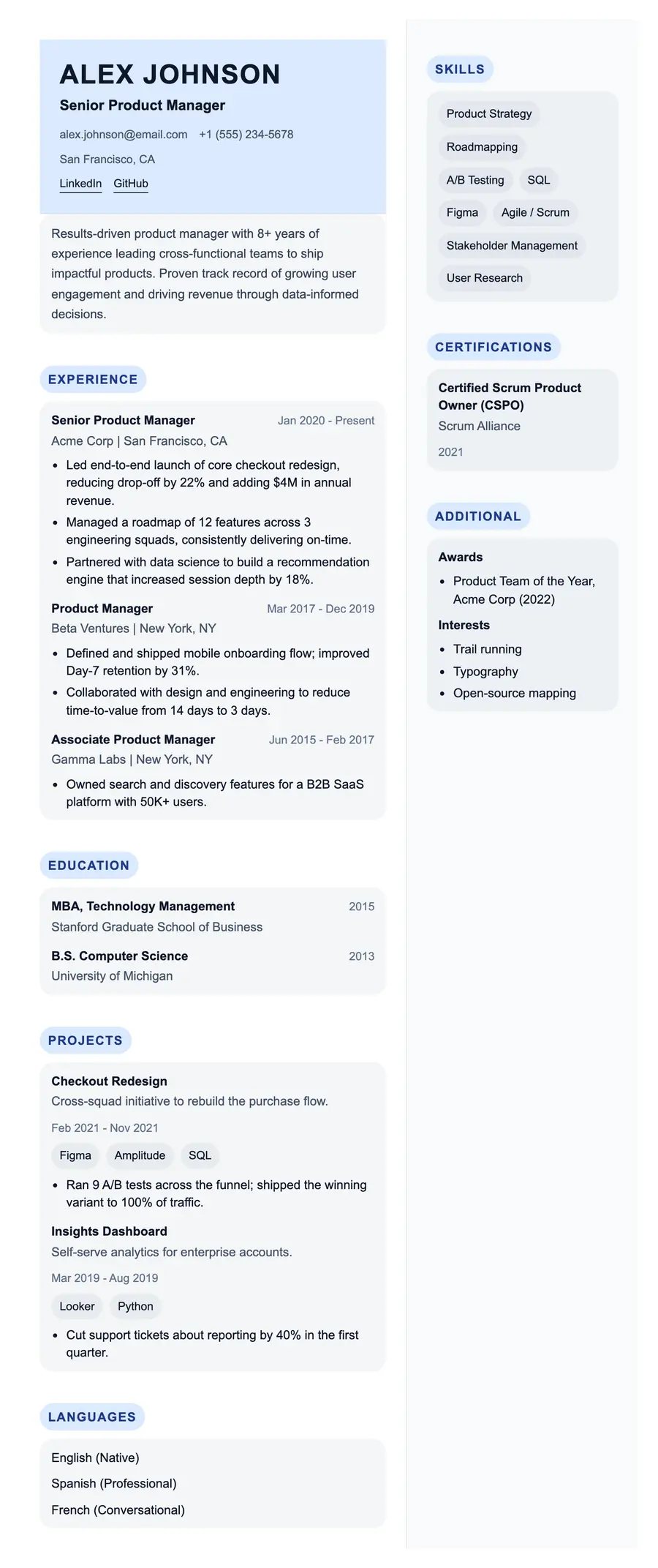 Line resume template, shown full size
