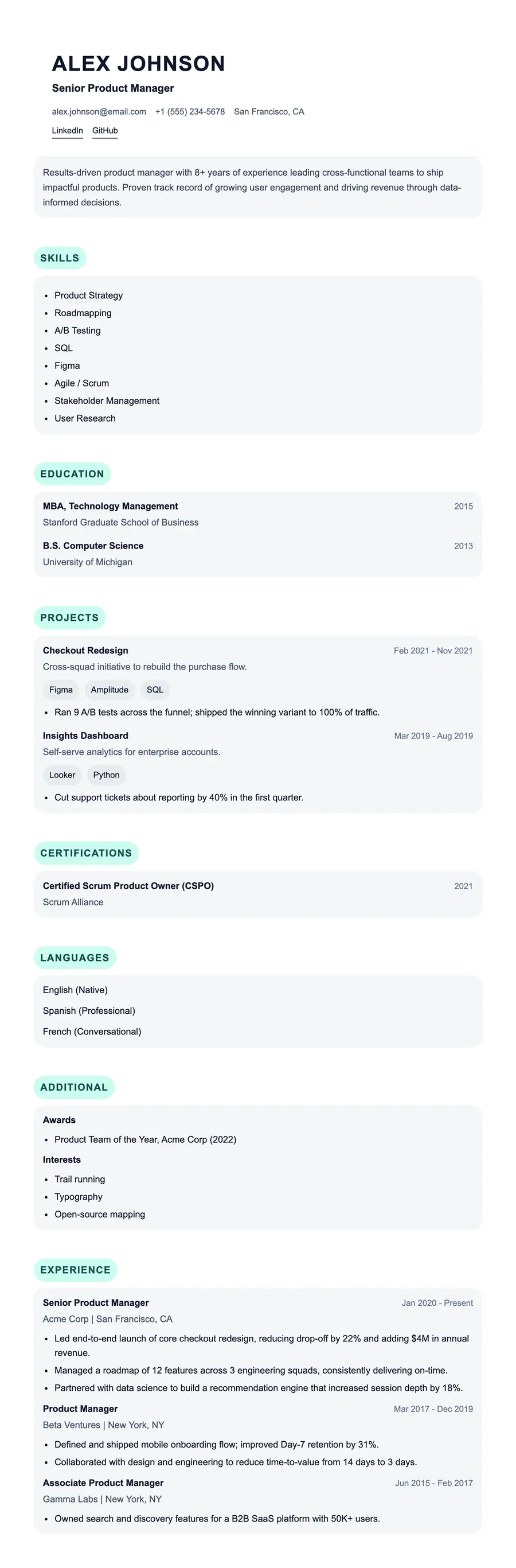 Overlay resume template, shown full size