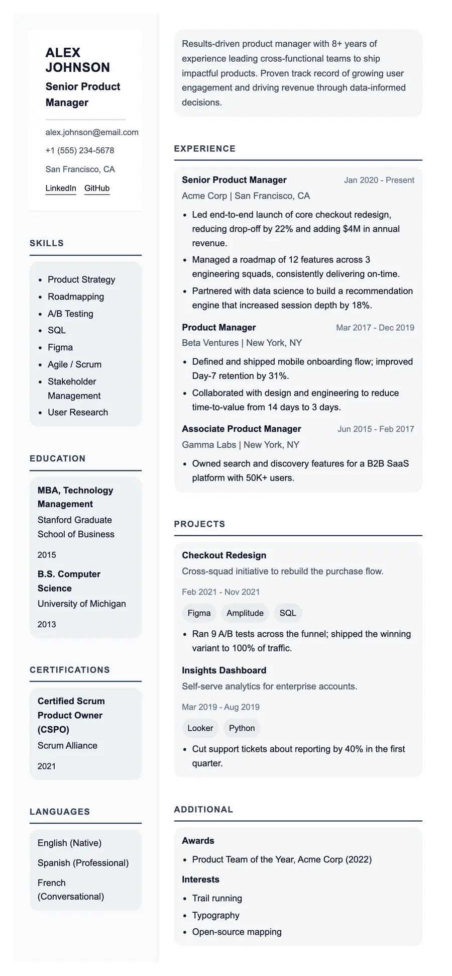 The Council resume template, shown full size