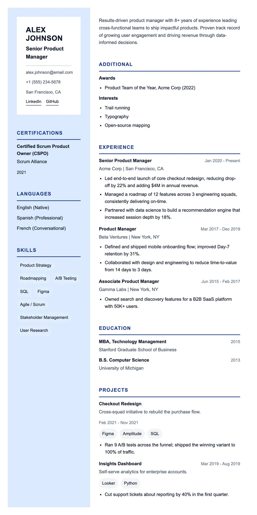 The Principal resume template, shown full size